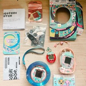 EUC Tamagotchi Paradise Jade Forest Pix Strawberry Bundle + P-Com + Accessories